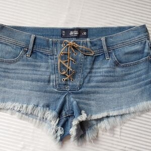 Hollister Women's Lace-Up Blue Jean Shorts